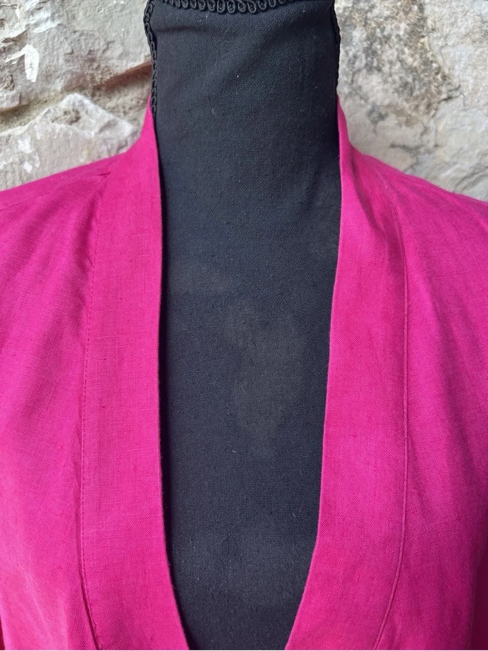 Chico's Linen Jacket Size 1 Medium Hot Pink Open Front‎ Waterfall